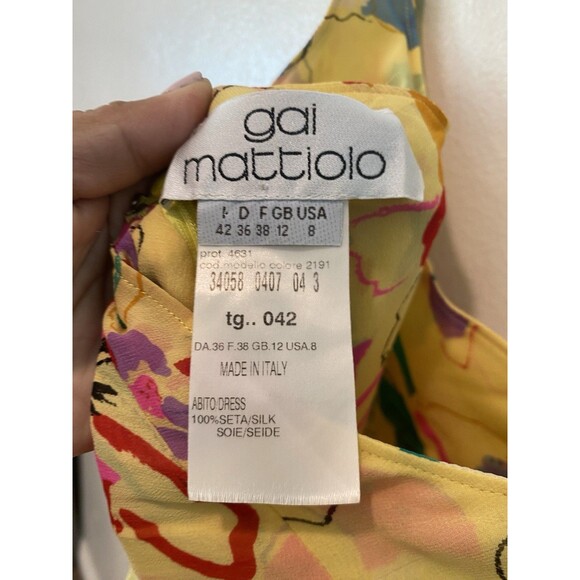 Vintage Gai Mattiolo Y2K Yellow Floral 100% Silk Midi Dress Fairy core Sz Small - Picture 6 of 10